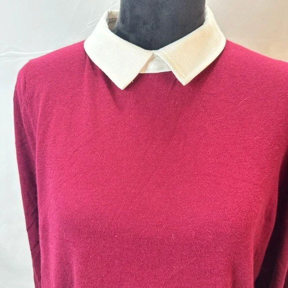 Ann Taylor Classic Burgundy Sweater with built in White Collar Size XL - Picture 3 of 10